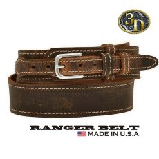 画像1: 3D ベルト アメリカ製 レザー レンジャー ベルト（ディストレストブラウン）/3D Belt 1 1/2" Leather Ranger Belt(Distressed Brown) (1)