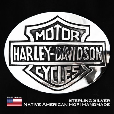 ハーレー ダビッドソン アメリカ ホピ族 925 シルバー ハンドメイド オーバーレイ ベルト バックル/Harley Davidson Native  American Hopi Joe Josytewa Hand Made Sterling Silver Buckle レザーベルト・バックル