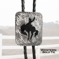 画像1: ボロタイ カウボーイ ブロンコライダー（シルバー・ブラック）/Western Bolo Tie Square w/Bronc Rider (1)