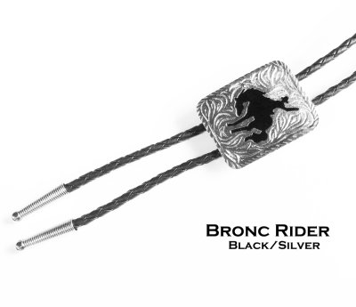 画像2: ボロタイ カウボーイ ブロンコライダー（シルバー・ブラック）/Western Bolo Tie Square w/Bronc Rider