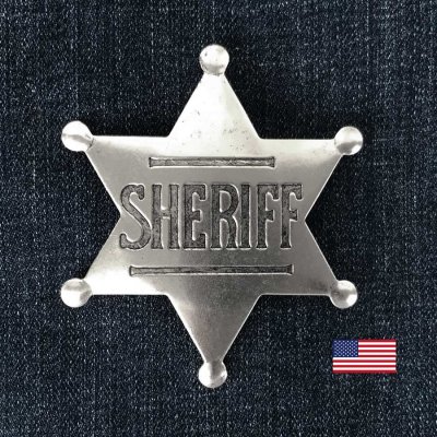 画像1: 保安官 バッジ アメリカ ウエスタン シェリフ バッジ 5.9cmxH6.7cm（アンティークシルバー）/Sheriff Badge(Silver)