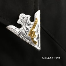 画像1: ウエスタン カラーチップ シルバー・ゴールドガン/Collar Tips Engraved Silver w/Gun (1)