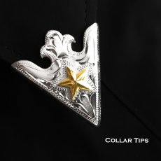 画像1: ウエスタン カラーチップ シルバー・ゴールドスター/Collar Tips Engraved Silver w/Gold Star (1)