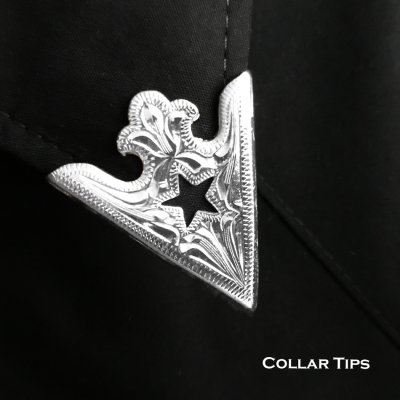 画像1: ウエスタン カラーチップ シルバー・カットアウト スター/Collar Tips Engraved Silver w/Cut out Star