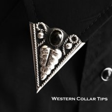 画像1: ウエスタン カラーチップ ブラック・シルバー /Collar Tips w/Black Stone (1)