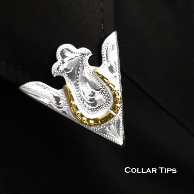 画像1: ウエスタン カラーチップ シルバー・ゴールドホースシュー 蹄鉄/Collar Tips Engraved Silver w/Gold Horseshoe