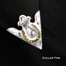 画像1: ウエスタン カラーチップ シルバー・ゴールドホースシュー 蹄鉄/Collar Tips Engraved Silver w/Gold Horseshoe (1)