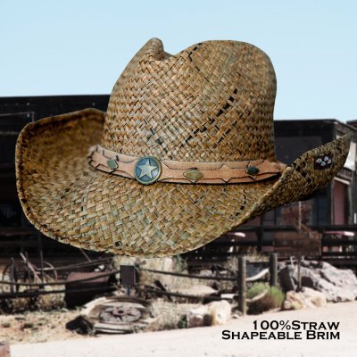 画像1: スター レザーバンド  シェイパブルブリム ストロー カウボーイ ハット/Straw Cowboy Hat