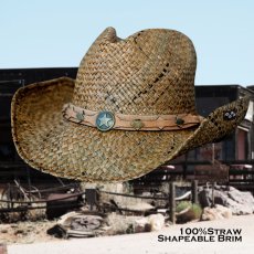 画像1: スター レザーバンド  シェイパブルブリム ストロー カウボーイ ハット/Straw Cowboy Hat (1)