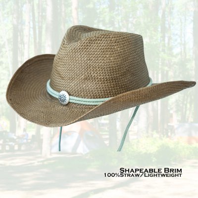 画像1: シェイパブルブリム ウエスタン ストロー カウボーイハット（オリーブ）あご紐つき/Straw Cowboy Hat(Olive)