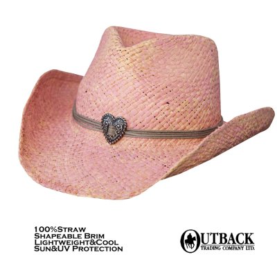 画像1: アウトバック トレーディング ハート ストロー カウガール ハット（ピンク）S/M/Outback Trading Company Straw Cowboy Hat (Pink)