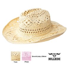 画像1: ブルハイド シェイパブルブリム ウエスタン ストロー ハット S/M（タン/ピンク）/Bullhide Shapeable Brim Straw Hat(Tan/Pink) (1)