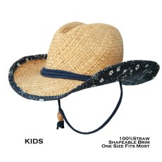 画像1: ドーフマン パシフィック キッズ用 ストロー カウボーイ ハット ネイビーバンダナ柄xナチュラルストロー/Dorfman Pacific Straw Cowboy Hat for Kids (Navy/Natural) (1)