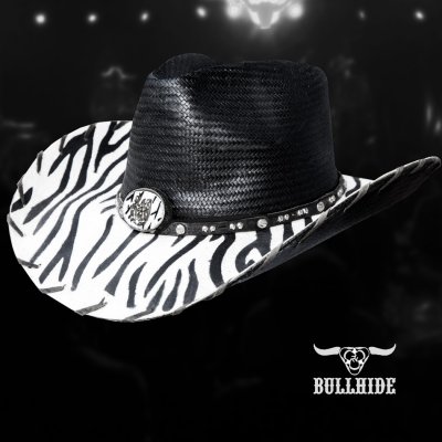 画像1: ブルハイド スター＆ホースシュー ブラックシャンタン ウエスタン カウボーイ ハット /Bullhide Shantung Panama Straw Cowboy Hat(Black/Zebra Stripes Bill)