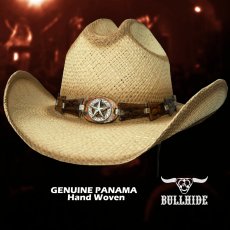 画像1: ブルハイド ハンドウーブン パナマ ローンスターコンチョ レザーバンド ウエスタン ストロー カウボーイ ハット（ナチュラル）/Bullhide Star Central Panama Straw Cowboy Hat(Natural) (1)
