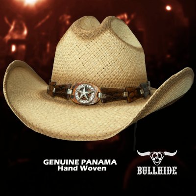画像1: ブルハイド ハンドウーブン パナマ ローンスターコンチョ レザーバンド ウエスタン ストロー カウボーイ ハット（ナチュラル）/Bullhide Star Central Panama Straw Cowboy Hat(Natural)