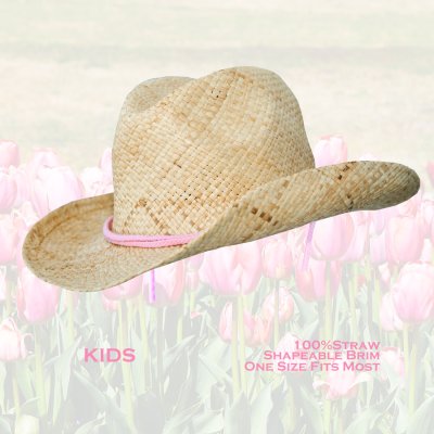 画像1: ドーフマン パシフィック キッズ用 ストロー カウボーイ ハット ナチュラルストロー ピンク/Dorfman Pacific Straw Cowboy Hat for Kids (Natural/Pink)