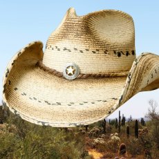 画像1: スター＆パームリーフ ストロー ウエスタン カウボーイ ハット（ナチュラル）大きいサイズもあり/Star Palm Leaf Straw Cowboy Hat（Natural) (1)