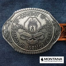 画像1: モンタナシルバースミス ベルト バックル カウボーイアップ/Montana Silversmiths Belt Buckle Cowboy Up Skull (1)