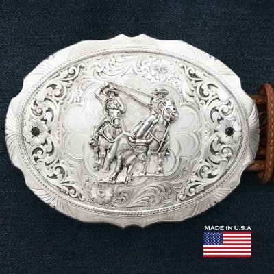 画像1: モンタナシルバースミス ウエスタン ベルト バックル チームローパー/Montana Silversmiths Belt Buckle