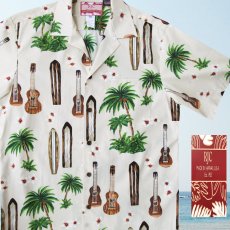 画像1: RJC ロバート・J・クランシー アロハシャツ ウクレレ・パームツリー・サーフボード（アイボリー）L/RJC ROBERT J. CLANCEY Aloha Shirt (1)