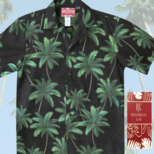 RJC ロバート・J・クランシー アロハシャツ パームツリー（ブラック・グリーン）S/RJC ROBERT J. CLANCEY Aloha Shirt  Palm Tree(Black) 半袖シャツ・Tシャツ