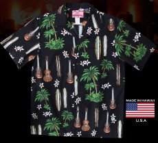 画像2: RJC ロバート・J・クランシー アロハシャツ ウクレレ・パームツリー・サーフボード（ブラック）/RJC ROBERT J. CLANCEY Aloha Shirt (2)