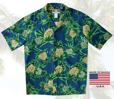 画像1: RJC ロバート・J・クランシー カラヘオ レーヨン アロハシャツ パイナップル（ネイビー）/RJC ROBERT J. CLANCEY KALAHEO Aloha Shirt(Navy)