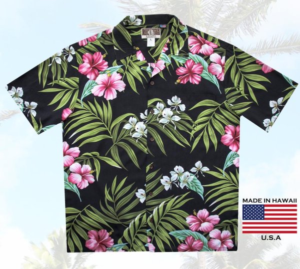 RJC ロバート・J・クランシー カラヘオ レーヨン アロハシャツ 花柄（ブラック）ラージサイズ/ RJC ROBERT J. CLANCEY  KALAHEO Rayon Aloha Shirt(Black) 半袖シャツ・Tシャツ