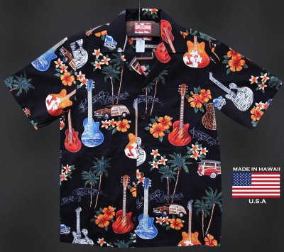 画像1: ギター アロハシャツ RJC ロバート・J・クランシー（ブラック）/RJC ROBERT J. CLANCEY Guitar Aloha Shirt(Black)