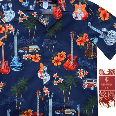 画像2: ギター アロハシャツ  RJC ロバート・J・クランシー（ネイビー）M/RJC ROBERT J. CLANCEY Guitar Aloha Shirt(Navy) 