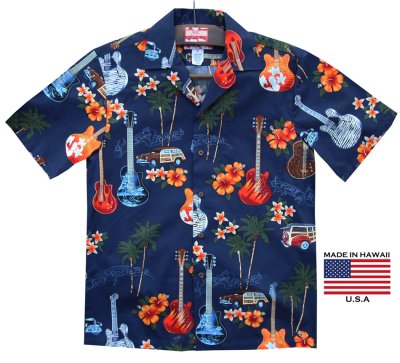 画像1: ギター アロハシャツ  RJC ロバート・J・クランシー（ネイビー）M/RJC ROBERT J. CLANCEY Guitar Aloha Shirt(Navy) 