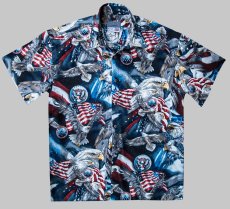 画像4: アメリカンイーグル&アメリカンフラッグ ハワイアンシャツ キャンプシャツ（半袖）大きいサイズ/American Eagle  American flag Short Sleeve Shirt (4)