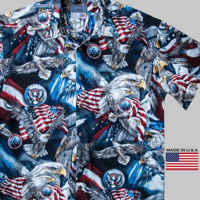 画像1: アメリカンイーグル&アメリカンフラッグ ハワイアンシャツ キャンプシャツ（半袖）大きいサイズ/American Eagle  American flag Short Sleeve Shirt