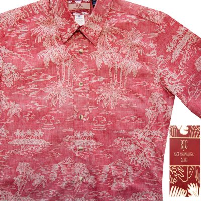 画像2: RJC ロバート・J・クランシー アロハシャツ ハワイアンシャツ リバースプリント（レッド・ホワイト）/RJC ROBERT J. CLANCEY  Ivy League Collar Aloha Shirt(Red)