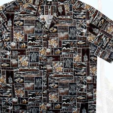 画像1: アロハシャツ ハワイアンシャツ トロピカル サンド アイランド M/Aloha Shirt(Brown/Black)  (1)