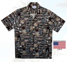 画像2: アロハシャツ ハワイアンシャツ トロピカル サンド アイランド M/Aloha Shirt(Brown/Black)  (2)