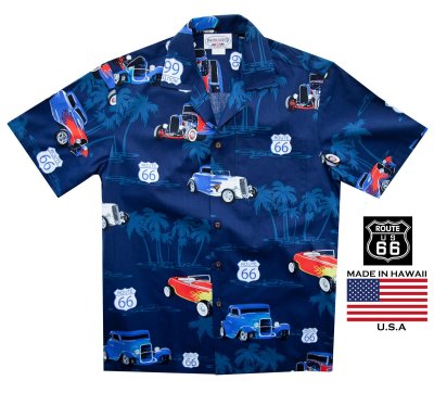 画像1: ルート66 アロハシャツ ハワイアンシャツ ネイビー/Aloha Shirt Route 66(Navy)