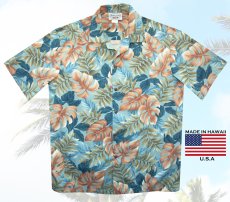 画像2: アロハシャツ ハワイアンシャツ ブルー・ブラウンリーフ/Aloha Shirt(Blue) (2)