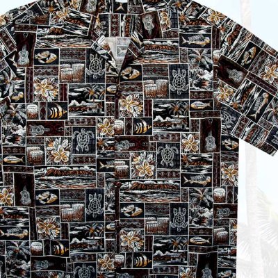 画像2: アロハシャツ ハワイアンシャツ トロピカル サンド アイランド M/Aloha Shirt(Brown/Black) 