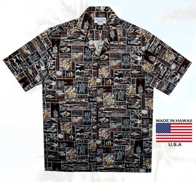 画像1: アロハシャツ ハワイアンシャツ トロピカル サンド アイランド M/Aloha Shirt(Brown/Black) 