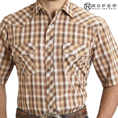 画像1: ローパー スナップフロント ウエスタン シャツ（ブラウン/半袖）/Roper Short Sleeve Western Shirt(Brown)