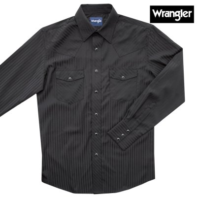 画像1: ラングラー ウエスタンシャツ ブラック ドビーストライプ（長袖）/Wrangler Long Sleeve Western Shirt Black Dobby Stripe 1075214BK