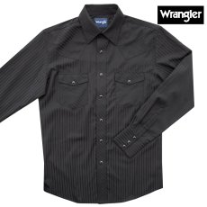 画像2: ラングラー ウエスタンシャツ ブラック ドビーストライプ（長袖）/Wrangler Long Sleeve Western Shirt Black Dobby Stripe 1075214BK (2)