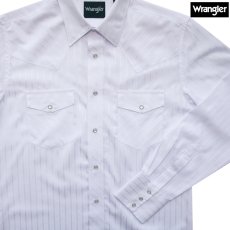 画像1: ラングラー ウエスタンシャツ ホワイト ドビーストライプ（長袖）/Wrangler Long Sleeve Western Shirt White Dobby Stripe 1075221WH (1)