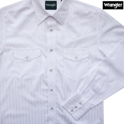 画像1: ラングラー ウエスタンシャツ ホワイト ドビーストライプ（長袖）/Wrangler Long Sleeve Western Shirt White Dobby Stripe 1075221WH