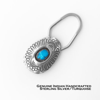 画像1: インディアンジュエリー ナバホ族 スターリングシルバー ターコイズ キーホルダー/Native American Navajo Sterling Silver Turquoise Keychain