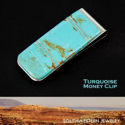 画像1: ターコイズ サウスウエスト マネークリップ/Money Clip Turquoise 