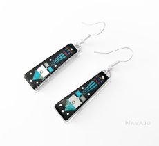 画像2: ナバホ インディアン ハンドメイド スターリングシルバー インレイ ピアス（ブラック・ターコイズ）/Navajo Handmade Sterling Silver Inlay Earrings (2)