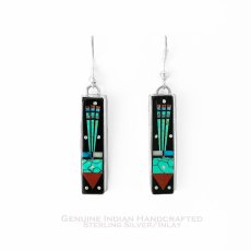 画像1: ナバホ インディアン ハンドメイド スターリングシルバー インレイ ピアス/Navajo Handmade Sterling Silver Inlay Earrings (1)